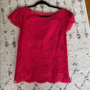 Pink cap sleeve lace blouse